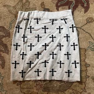 Grey Knit Mini Skirt with Crosses